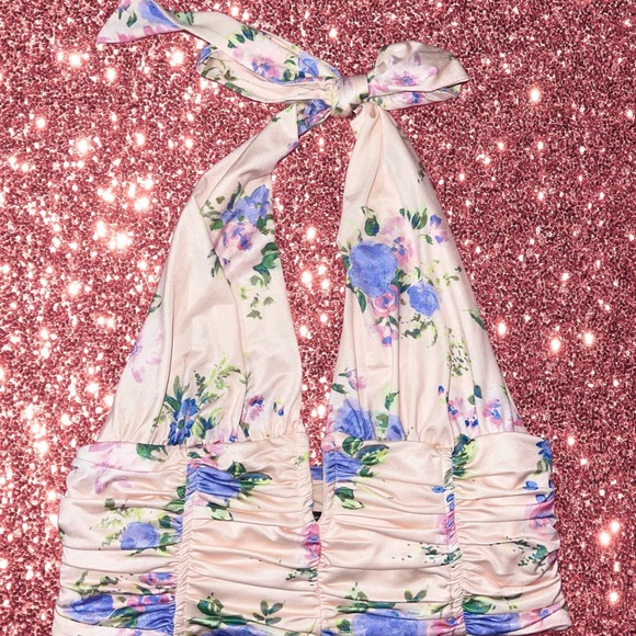 Zara Floral Print Halter Crop Top - Picture 1 of 1